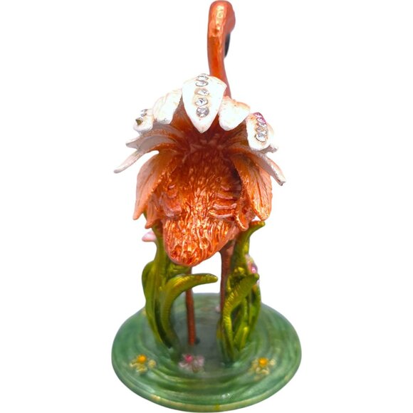 Pink Flamingo Jewelry Trinket Box Hinged Magnetic Clasp Enamel Crystal Jewels 4" - Picture 4 of 15